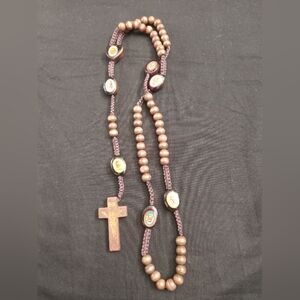 YOUTH/KIDS Brown Beaded Rosary Necklace Christian Catholic Jesus